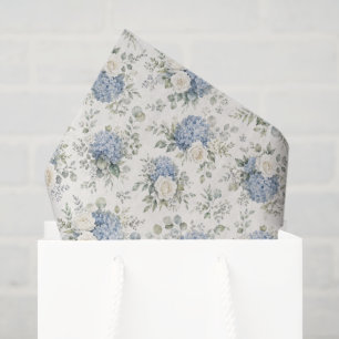 Papier Mousseline Hortensia Bleu Poussiéreux Rose Blanche Crème Flor