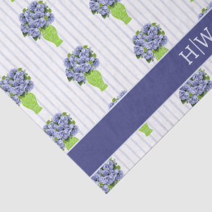 Papier Mousseline Hortensia Bleu Vase Floral Monogramme Coastal