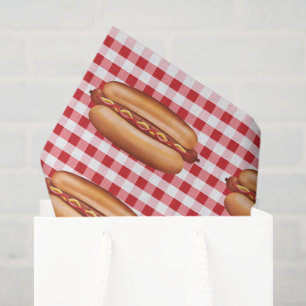 Papier Mousseline Hot Dog Fast Food Buns Sur Red En vichy Motif