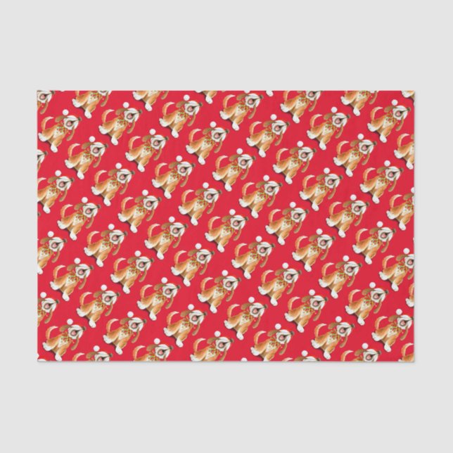 Papier Mousseline Howling chant chien rouge papier de noël tissu de  (Recto)