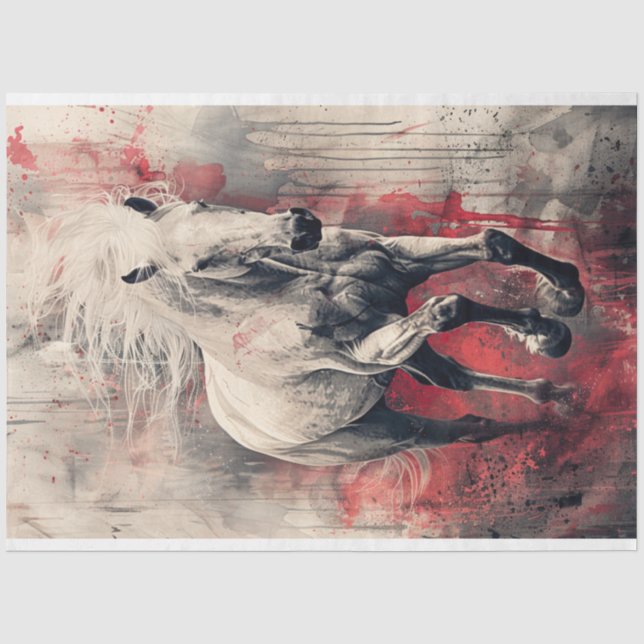 Papier Mousseline Huile rouge Cheval Blanc Découpage Art (Recto)