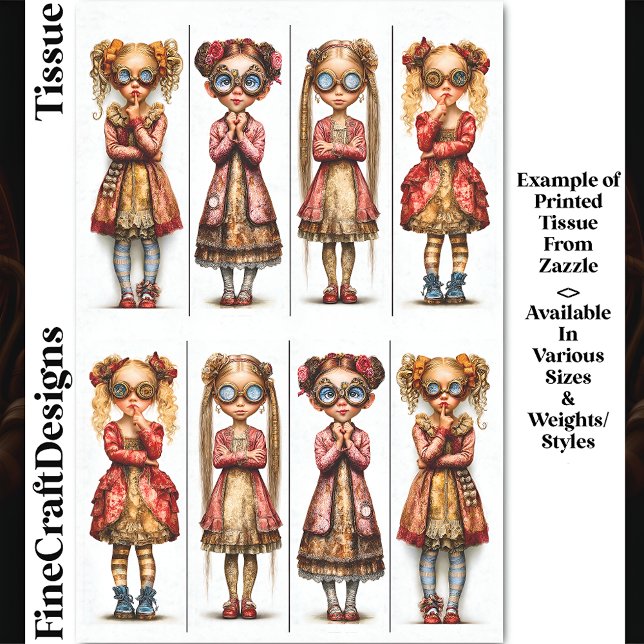 Papier Mousseline Huit Jolies Filles Steampunk Quirky DV3B Découpage (Créateur téléchargé)