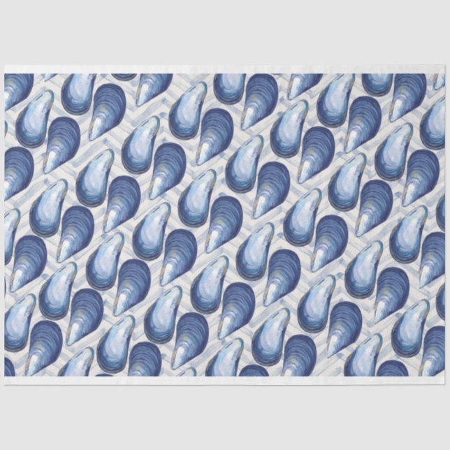 Papier Mousseline Huîtres bleues sur arrière - plan chevron (Recto)