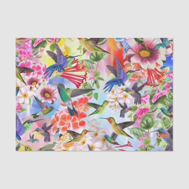 Papier Mousseline Hummingbirds et fleurs (Recto)