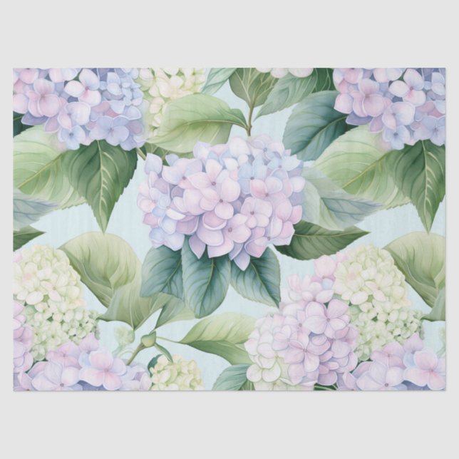 Papier Mousseline Hydrangea Blossoms Crème Lilac Blue Hues Floral (Recto)