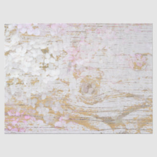 Papier Mousseline Hydrangea Floral Blanc Perdu Bois Vintage