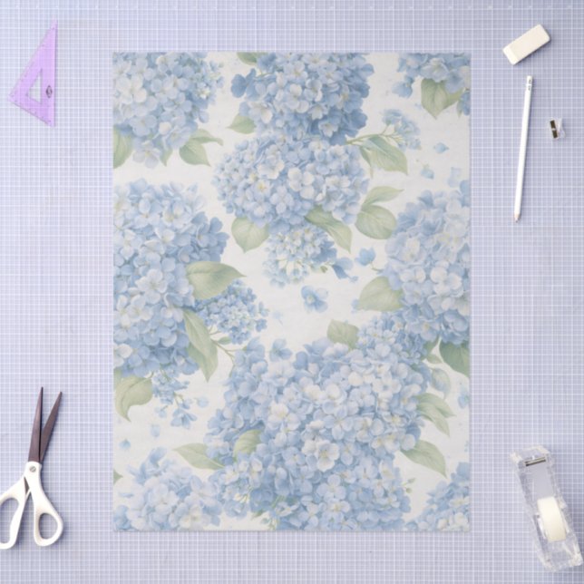 Papier Mousseline Hydrangea Floral Bleu Élégant (Artisanat)