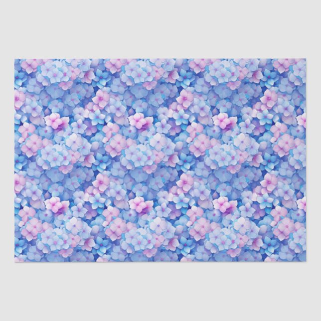 Papier Mousseline Hydrangée rose bleu florale en fleur (Recto)