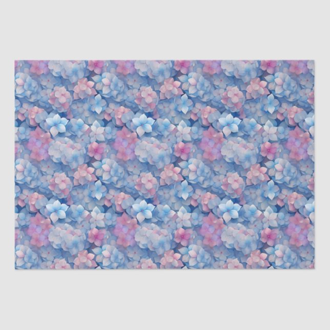 Papier Mousseline Hydrangée rose bleu florale en fleur (Recto)