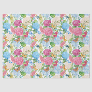 Papier Mousseline Hydrangées et papillons Mariage carrelé de libellu