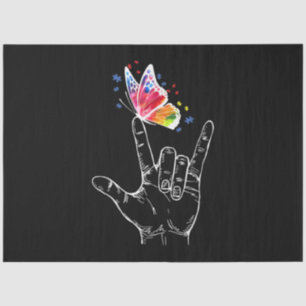 Papier Mousseline I Love You Hand Sign Language Butterfly Autism