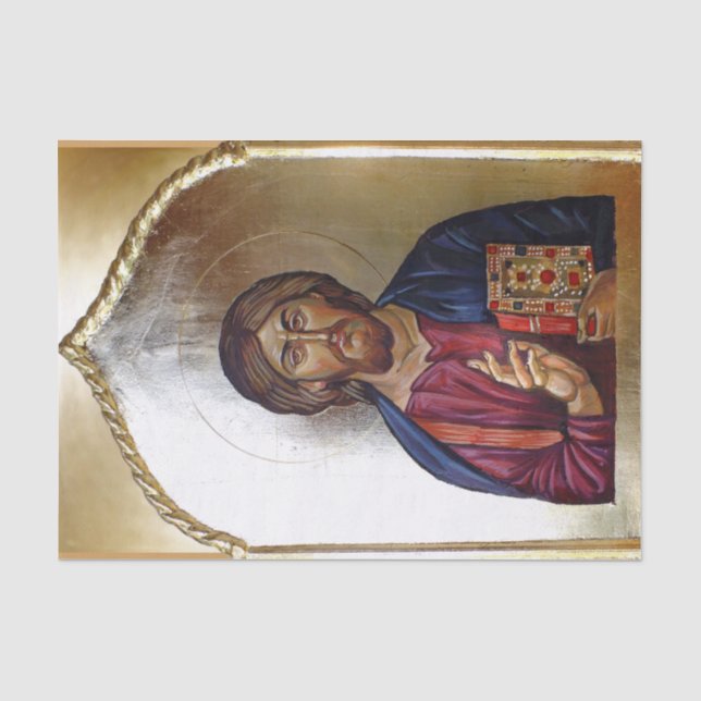 Papier Mousseline Icône bizantine de style du Christ Pantocrator (Recto)