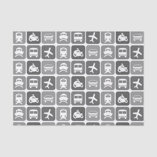 Papier Mousseline Icônes de voyage tendance Motif noir et blanc (Recto)