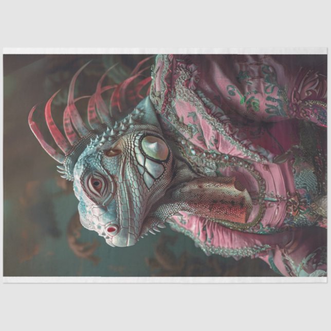 Papier Mousseline Iguana Meubles Turquoises rose (Recto)