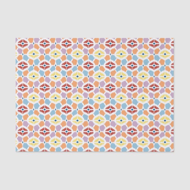 Papier Mousseline Ikat coloré de diamants géométrique (Recto)