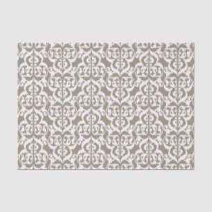 Papier Mousseline Ikat Moorish Damask - taupe tan et blanc