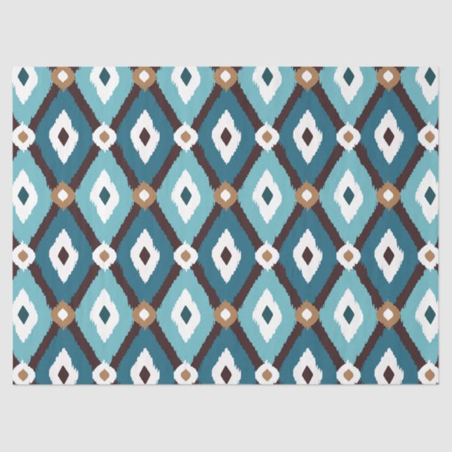 Papier Mousseline Ikat Motif Découpage Turquoise et Brown (Recto)