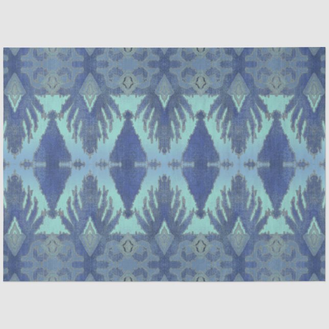 Papier Mousseline IKAT Tribal Motif Marine Blue Découpage géométriqu (Recto)