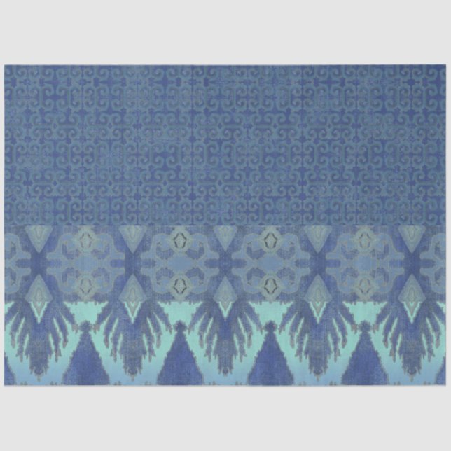 Papier Mousseline IKAT Tribal Motif Navy Turquoise Blue Decoupage (Recto)