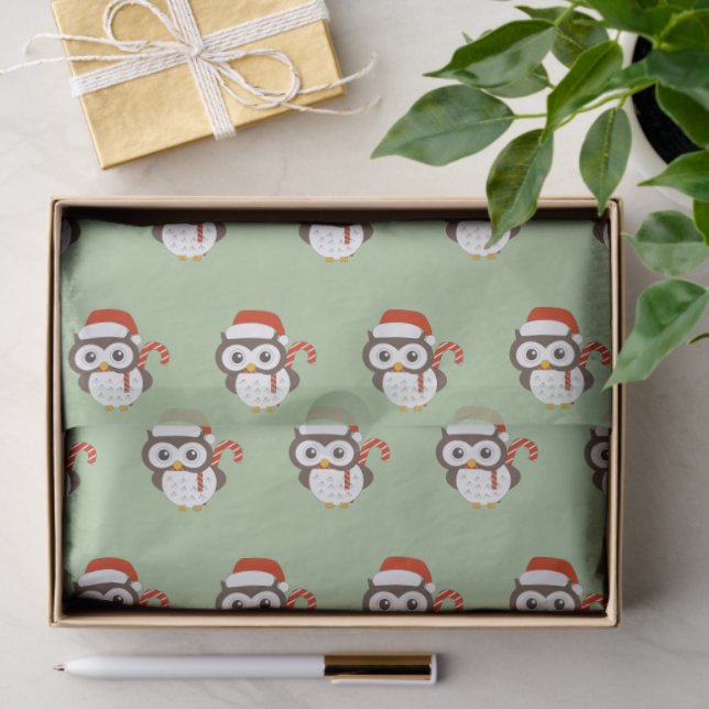 Papier Mousseline illusima M. Owl Christmas Light Green Tissue Paper (Cadeau)