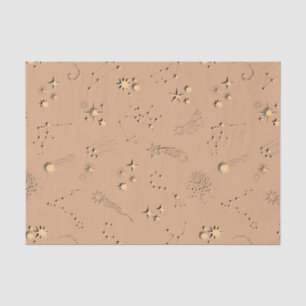Papier Mousseline illusion 3D étoiles constellations lunes beige