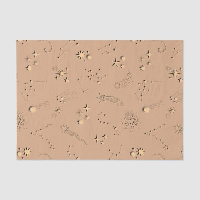 Papier Mousseline illusion 3D étoiles constellations lunes beige (Recto)