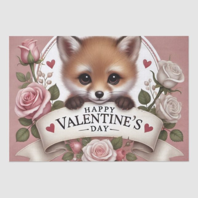 Papier Mousseline Illustration adorable de Fox avec Rose (Recto)