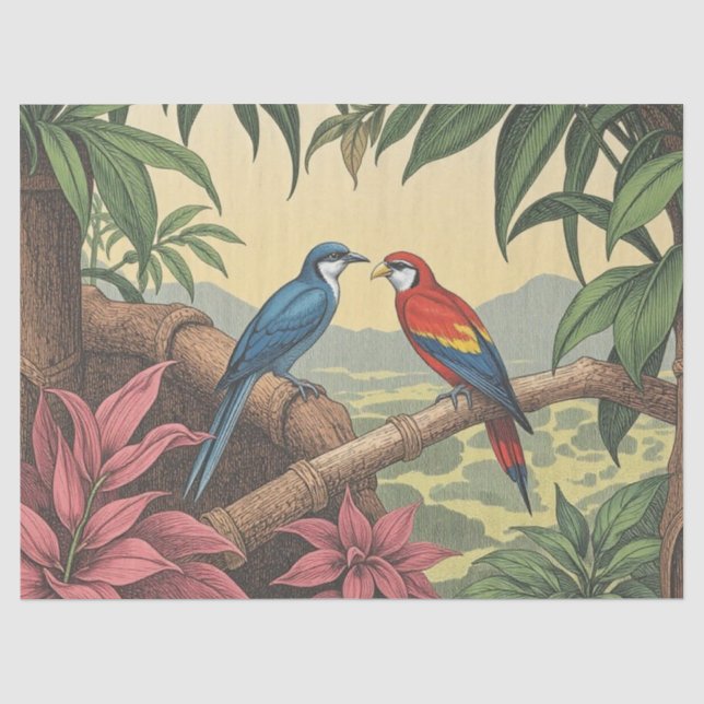 Papier Mousseline Illustration Audacieuse d'Oiseaux Tropicaux (Recto)