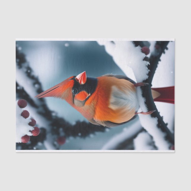 Papier Mousseline Illustration Cardinal Red Winter Snow Tree (Recto)