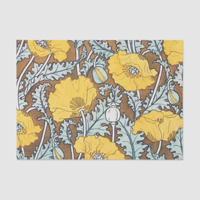 Papier Mousseline illustration d'art pavot fleur jaune (Recto)