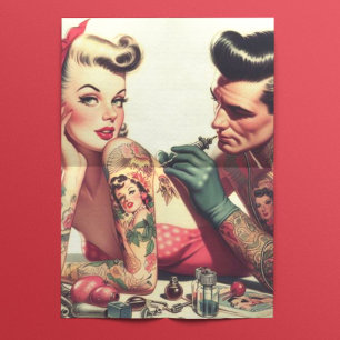 Papier Mousseline Illustration de couple de tatouage vintage Old Sch