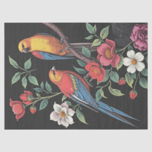 Papier Mousseline Illustration de fleurs et d'oiseaux