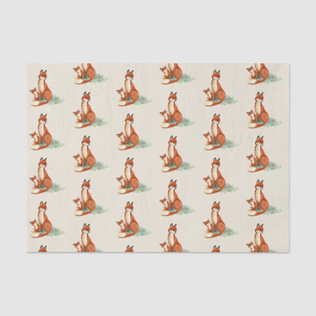 Papier Mousseline Illustration de l'aquarelle Momma Fox et Baby (Recto)