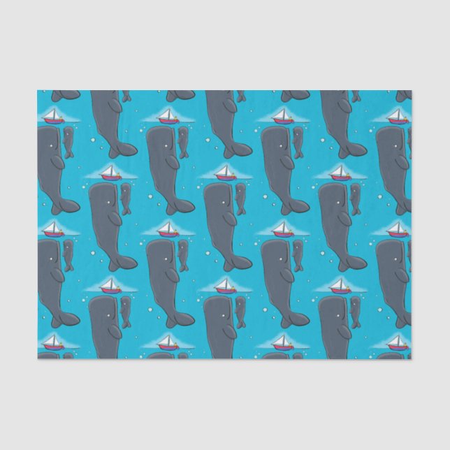 Papier Mousseline Illustration de mignons baleines et voiliers (Recto)
