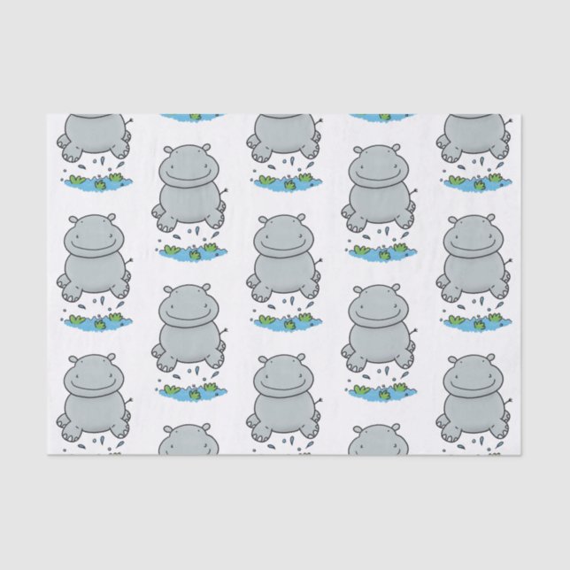 Papier Mousseline Illustration de saut en hippo mignon (Recto)