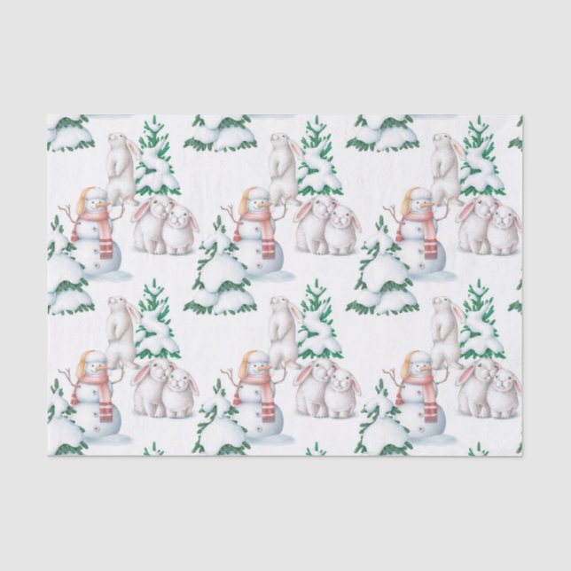 Papier Mousseline Illustration des lapins de neige de Noël (Recto)
