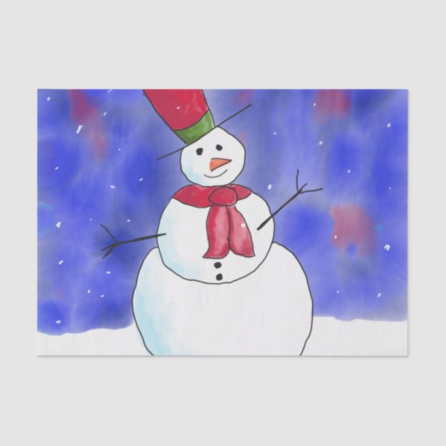 Papier Mousseline Illustration du bonhomme de neige joyeux (Recto)