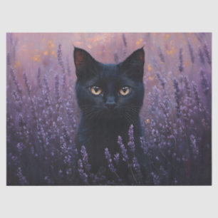 Papier Mousseline Illustration d'un chat noir dans un champ de lavan