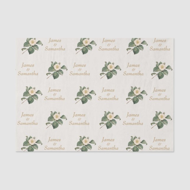 Papier Mousseline Illustration florale blanche simple | Cadeau Maria (Recto)