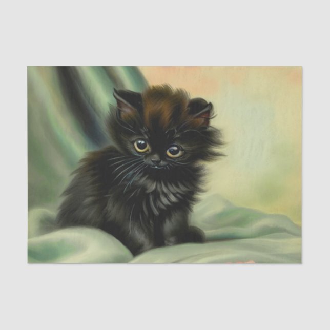 Papier Mousseline Illustration vintage de Kitten noir (Recto)
