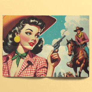 Papier Mousseline Illustration vintage Pulp Cowgirl