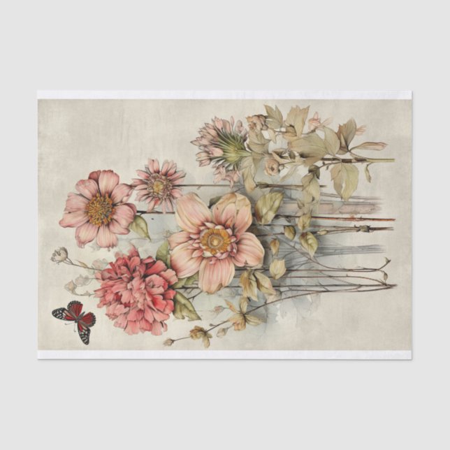 Papier Mousseline Illustrations de fleurs botaniques sur le parchemi (Recto)