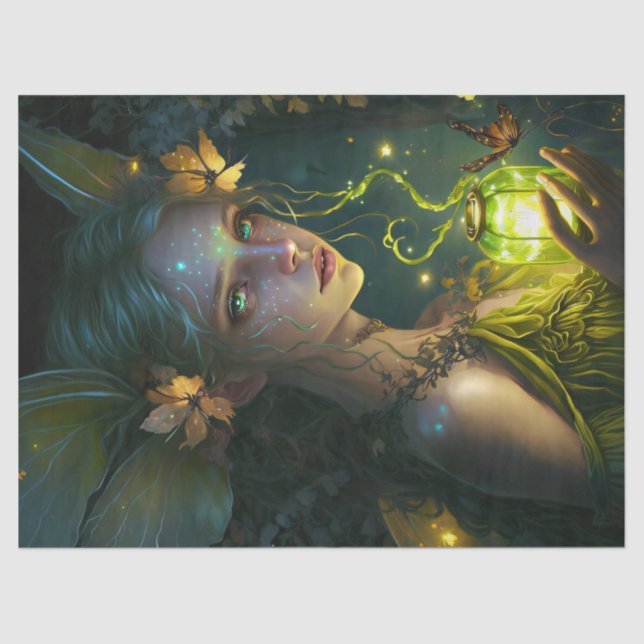 Papier Mousseline Imaginaire Belle Forêt Verte Fée Découpage (Recto)