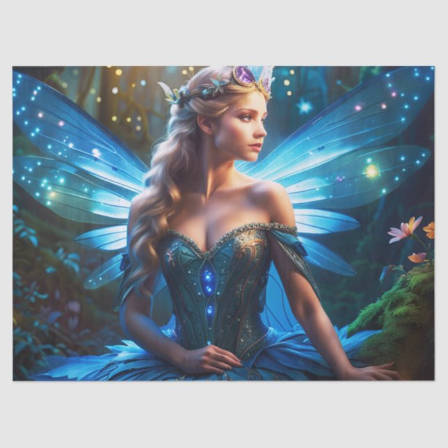 Papier Mousseline Imaginaire Blue Dragonfly Fairy Princess Decoupage (Recto)