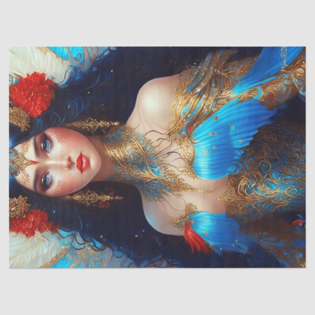 Papier Mousseline Imaginaire Blue Water Fairy Mermaid Decoupage (Recto)