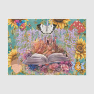 Papier Mousseline Imaginaire Clipart Collage Château Floral Papillon