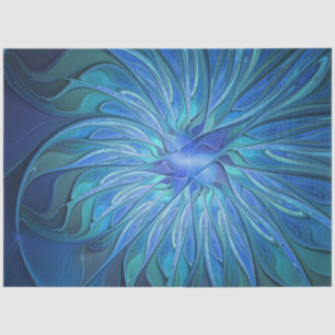 Papier Mousseline Imaginaire Fleur Bleue Motif, Art Fractal Abstrait