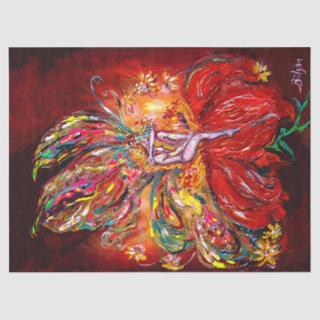 PAPIER MOUSSELINE IMAGINAIRE FLEURS ROUGES (Recto)