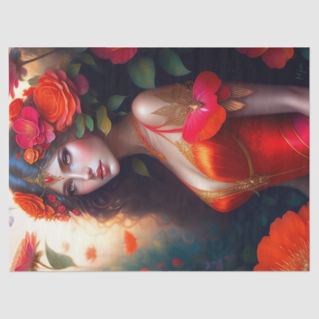 Papier Mousseline Imaginaire Fleurs rouges Fleurs rouges Découpage (Recto)