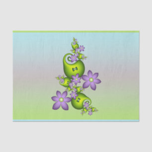 Papier Mousseline Imaginaire Floral Fleurs Lilac Formes vertes Fract